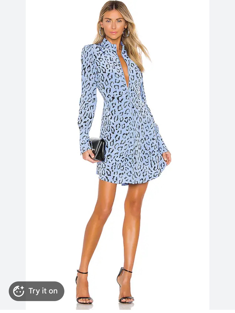 A.L.C. Light Blue Leopard-Print Long-Sleeve Mini Dress 8